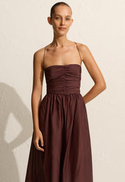 Gathered Lace Up Dress - Burgundy - Matteau